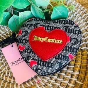 Juicy Couture Heart Coin Purse Wristlet Black Red Logo Canvas NWT